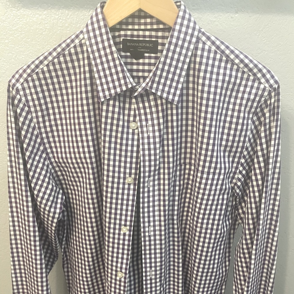 Banana Republic Purple Gingham Dress Shirt